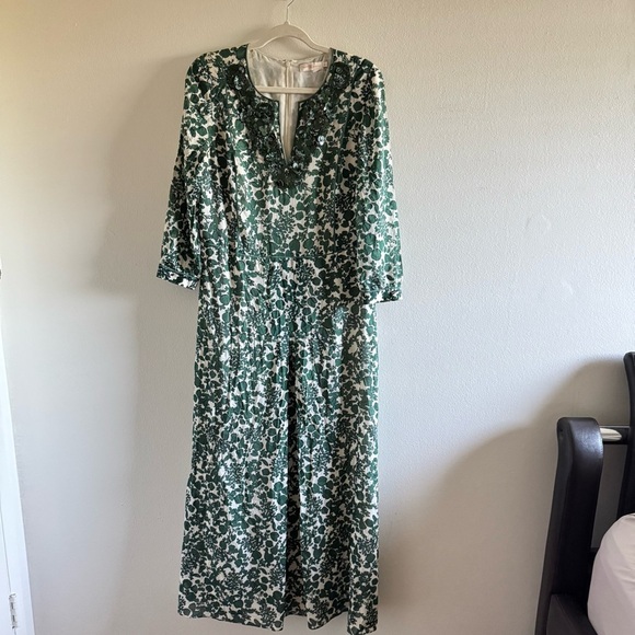 Tory Burch Talan Caftan Green Vine Issy Gown Dress size 12 - Picture 4 of 12